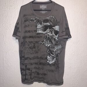 Vintage Y2K MMA Elite Fighter Skull Cross Grunge Tribal Goth Shirt XXL